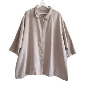 Bryn Walker Heavyweight Linen Shirt Jacket 1X Lagenlook Artsy Natural Beige